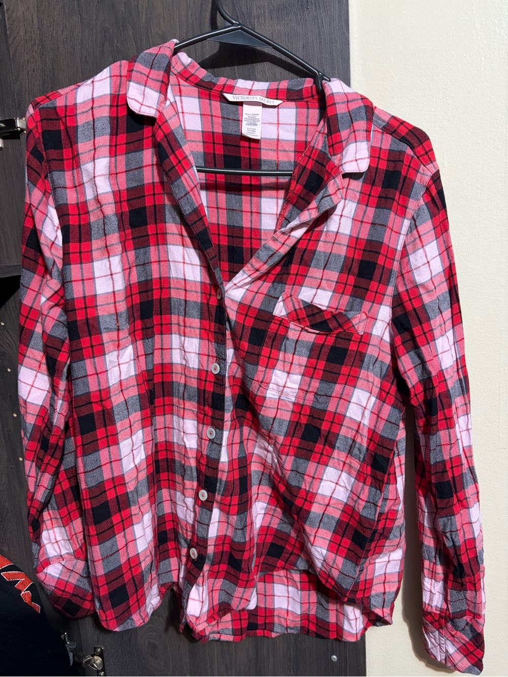 Victoria's Secret Red, Black & Gray Plaid Button-Down Shirt
